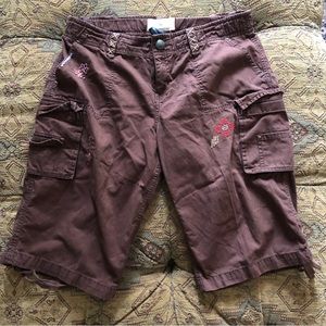 GAP Cargo Bermuda Shorts Brown w/ Flower Embroidery Kids 18 Plus/Juniors 9